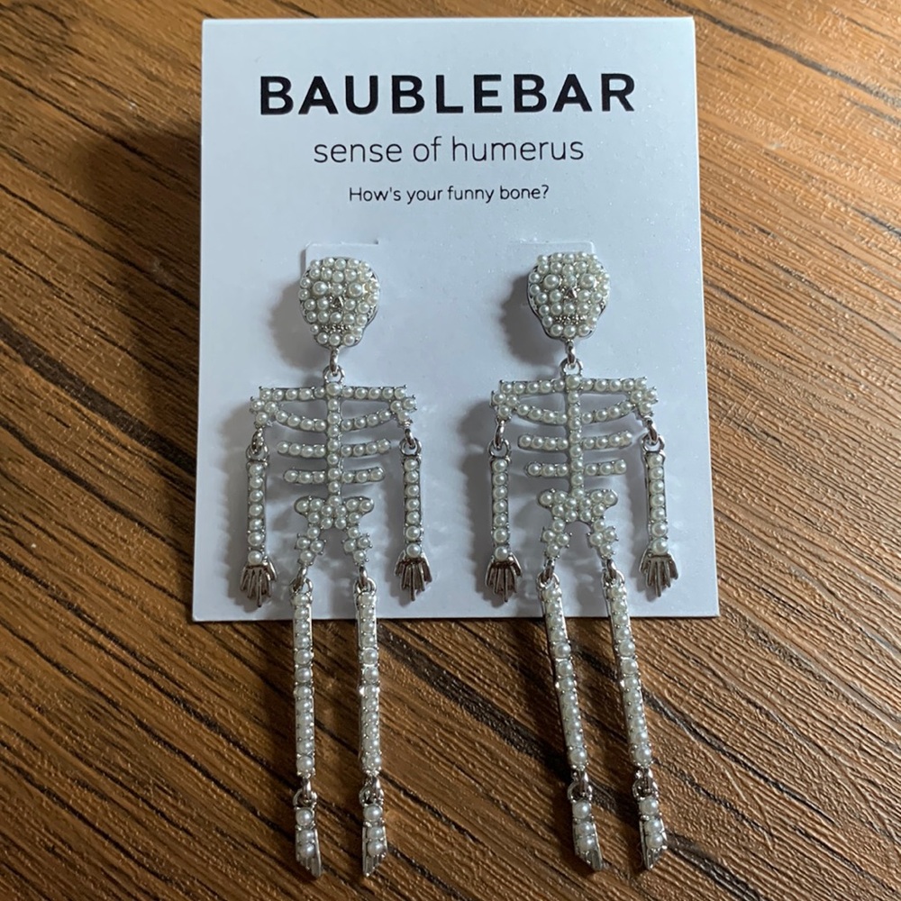 Baublebar sense of humerus silver skeleton stud dangle earrings